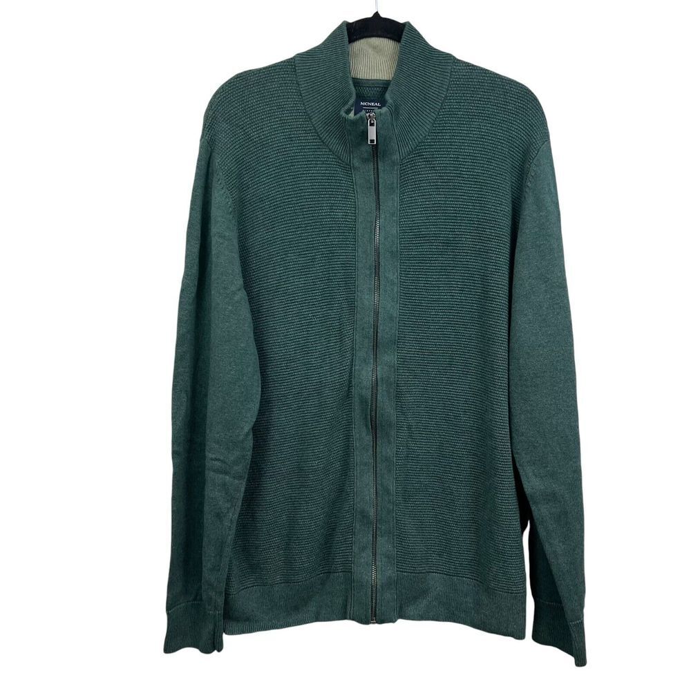 McNeal Mens Sweater Waffle Knit Mock Neck Full Zip Green Size XXL*